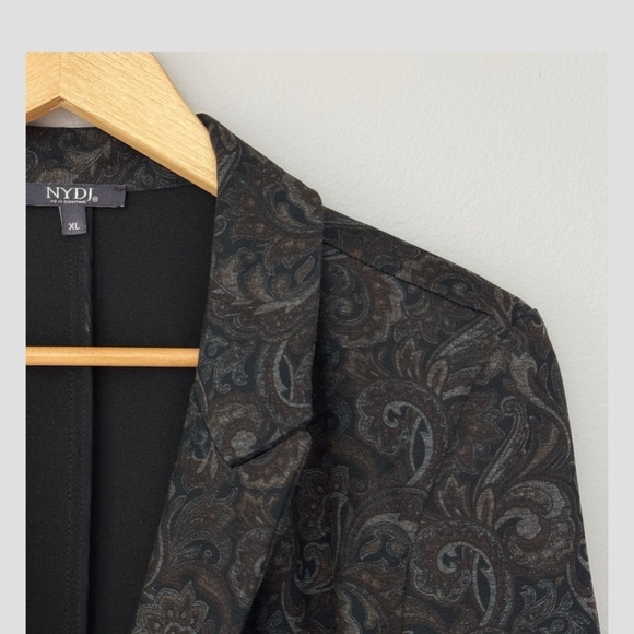 NYDJ Blazer Noe Paisley Print Structured Fit Single Button Blazer Black Grey XL - Picture 6 of 16